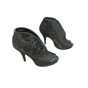 Nina Black Glitter Peep Toe Ankle Booties Sparkly High Heel Glam Sequin